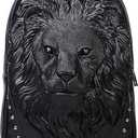 Berchirly Men Pu Leather Lion Head Backpack Women Fashion Casual Travel Hiking Daypack Laptop Bag Backpacks (Black)