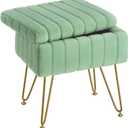 Greenstell Vanity Stool Chair Faux Fur with Storage, 15.7"L x 11.8"W x 19.4"H Soft Ottoman 4 Metal Legs with Anti-Slip Feet, Furry Padded Seat, Modern Multifunctional Chairs for Makeup, Bedroom,Green