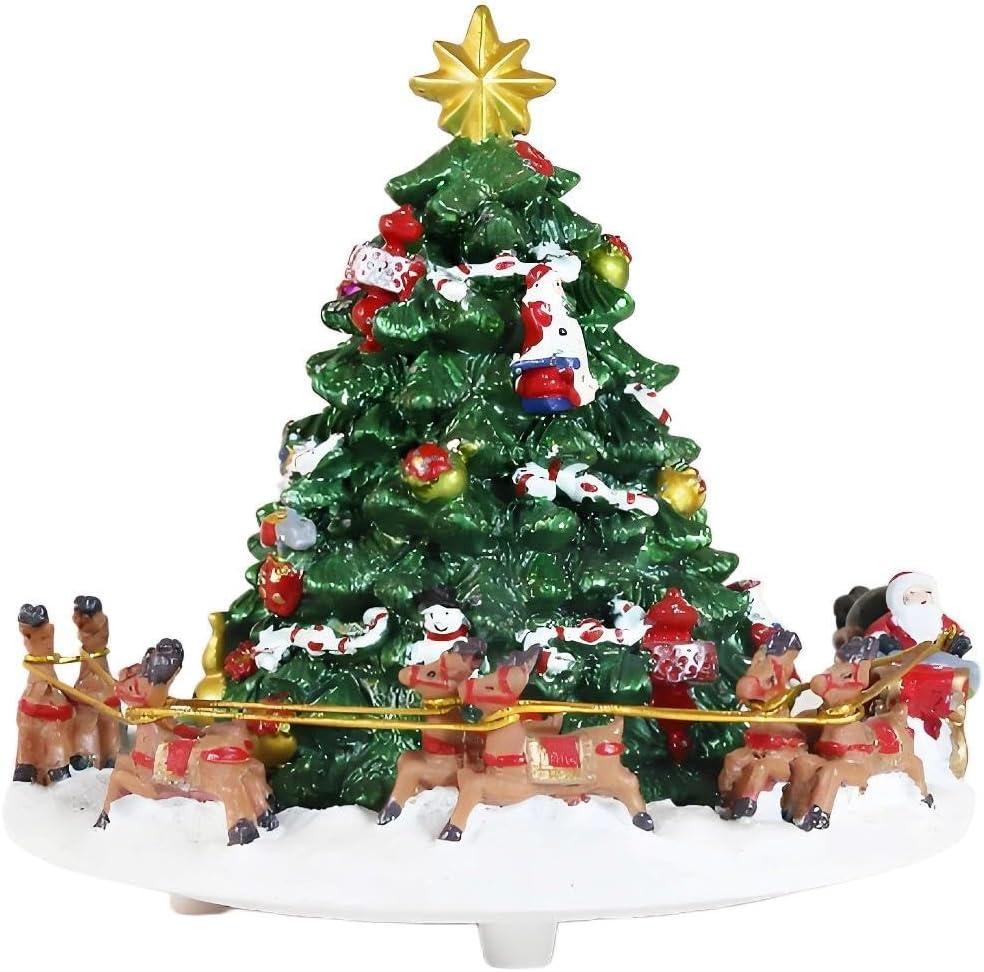 Lightahead Musical Christmas Tree with Rotating Santa Sleigh & Reindeer  Plays Classic Holiday Tunes  Polyresin Music Box Decoration
