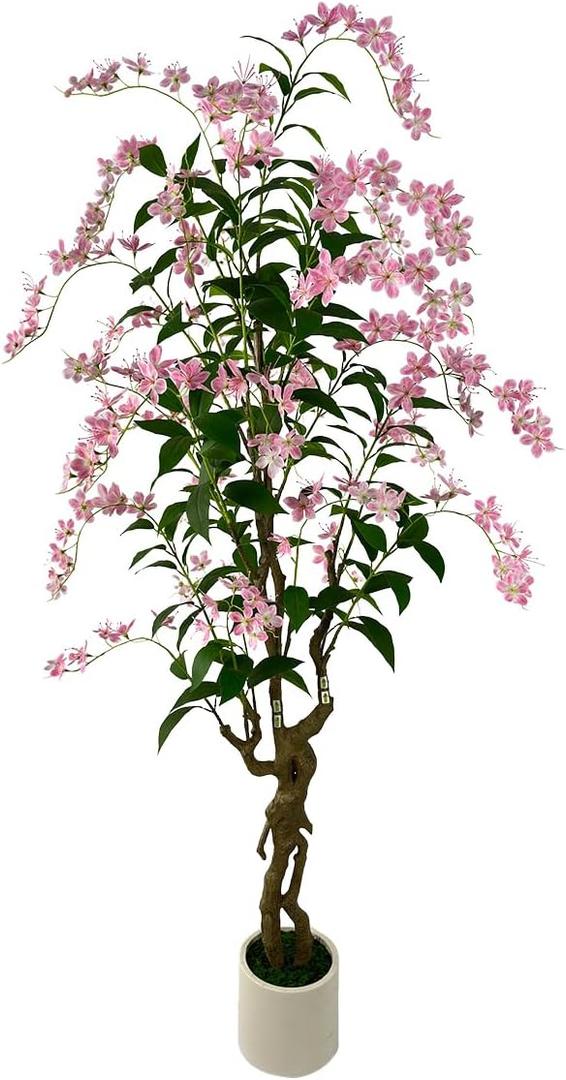 Artificial Jasmine Tree 7FT Artificial Interior Realistic Potted Silk Interior Large Fruit, Suitable for Home Office, Living Room, Bedroom, Stairs and Foyer Decoration