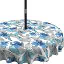 LVTXIII Outdoor Tablecloth with Umbrella Hole and Zipper, 60 Inch Water-Repellent Patio Table Cloth, Round Table Covers for Backyard Garden, Clemens Noir Blue