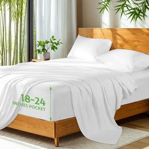SONORO KATE 100% Viscose Derived from Bamboo_, Extra Deep Pocket up to 18"-24",Ultra Soft & Cooling Sheets for Hot Sleepers, Hotel Luxury Silky Bed Sheets (White,Queen)