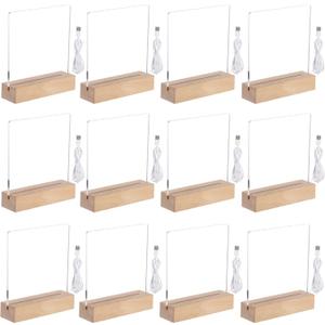 Led Wooden Acrylic Light Base and Blanks (12) - 7'' Led Acrylic Night Lights with USB Cables