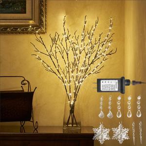Hairui Lighted Brown Twig Branches Plug in with Dimmer and Timer 32IN 200 LED Fairy Lights, Lighted Willow Branches for Indoor Outdoor Home Room Christmas Decoration 
