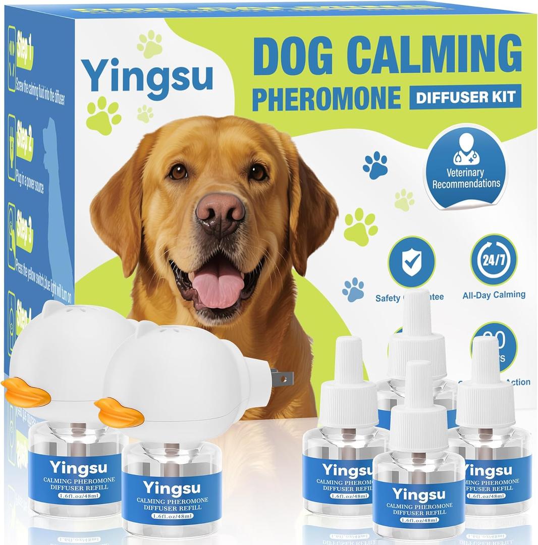 Dog Calming Diffuser, 8 in 1 Puppy Pheromones Calming Diffuser, Relaxing Pheromone for Dogs Relief Stress Anxiety Reduce Aggression Barking, Help Train Dog to Pee, 2 Diffuser 6 Refill(48ml)