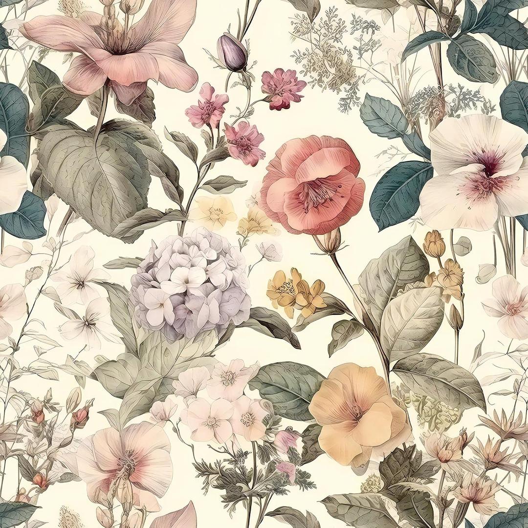 Jeweluck Floral Wallpaper Peel and Stick Vintage Floral Contact Paper Peel and Stick 16.9”x118.1” Poppy Flower Wallpaper Boho Leaf Removable Self Adhesive Wall Paper for Cabinets Bedroom Decorative