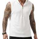 JMIERR Men's Fashion Sleeveless Hoodie Tank Tops Quarter Zip Pullover Vest Casual Slim Fit Muscle Hooded Tee Shirts for Summer Beach and Streetwear, L, White (White, L)