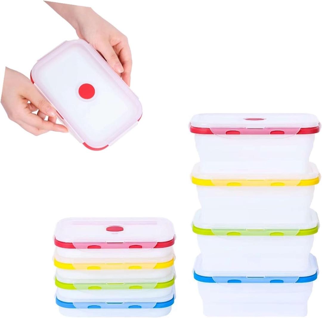 ECOBERI Collapsible Silicone Food Storage Containers, BPA Free, Microwave, Freezer and Dishwasher Safe, Lunch, Meal Prep, Travel, Space-Saving (Assorted Colors 27oz-4pc)