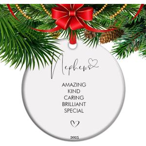 Nephew Ceramic Christmas Ornament, Nephew Appreciation Gift, Heartfelt Keepsake for Nephew from Uncle,Gift from Aunt (C7)