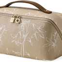 EACHY Travel Makeup Bag, Large Capacity Cosmetic Bags for Women, Waterproof Portable Pouch Open Flat Toiletry Bag Pattern Makeup Bag (F-Brown)