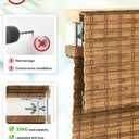 LazBlinds No Drill Bamboo Roman Shades, 35" W x 64" H, Highfield Teak | Privacy Cordless Blinds for Interior Windows, Top Down Bottom Up (TDBU) Room Darkening Roll Up Bamboo Blinds for Windows