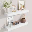 Fun Memories Floating Shelves Set of 2, 24 Inch Floating Shelves for Wall, Wood Wall Shelves with Invisible Brackets, for Bathroom, Bedroom, Living Room, Kitchen, White