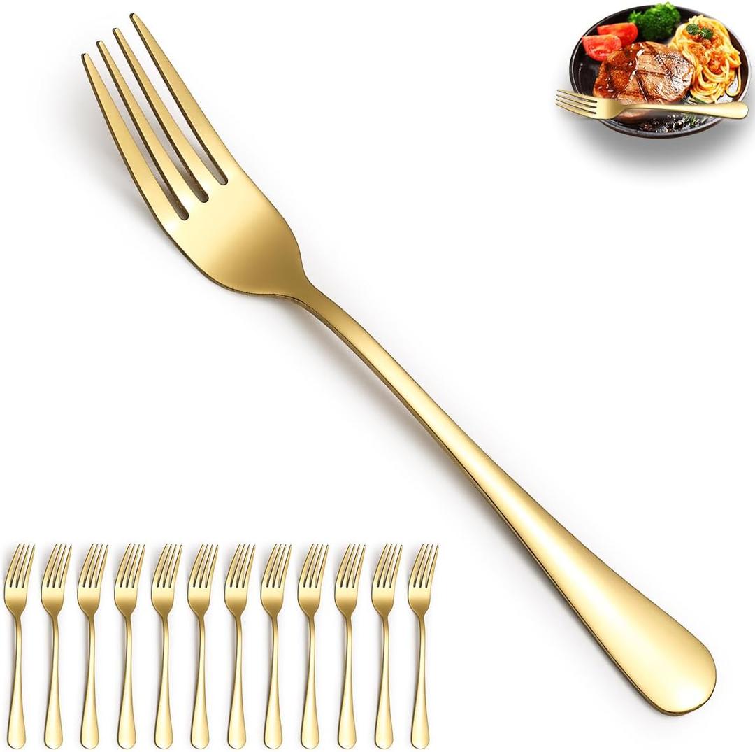 Gold Dinner Forks 40 Pieces, Stainless Steel Titanium Gold Plating Table Forks for Home, Restaurant, Wedding, Parties, Events, Daily Use