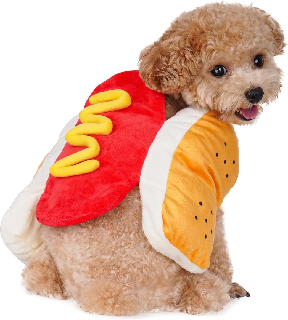 Pet Hot Dog Costume Funny Food Halloween Dog Cosplay Cat Costume for Small to Medium Dogs and Cats (Medium)