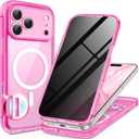 BERFY for iPhone 17 Pro Max Case, Compatible with MagSafe, Built-in Privacy Screen Protector, Camera Protection, Shockproof Full Body Phone Case 6.9", Clear Bright Pink