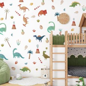 Dinosaur Wall Decal,Boho Dino Palm Tree Room Decor Stickers,Peel and Stick Dinosaur Art Wall Decals,for Baby Nursery Boys Bedroom Playroom Wall Decoration