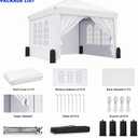 10x10 Pop Up Canopy with Sidewalls, One Push Setup, Portable Carry Bag-White