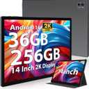 2025 Tablet 14 inch Android 14 Tablets, 2K Display, 256GB Storage(Expand to 1TB),36GB(12+24) RAM, 9600 mAh Battery 18W PD Fast Charger, 8 Core CPU,4 Speakers, 5G WiFi Tablet with Case-Gray