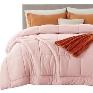 Bedsure Comforter Duvet Insert - Quilted Comforters King Size, All Season Duvet, GentleSoft Down Alternative Bedding, with 8 Tabs, Gifts for Women/Men, Pink, King 90 x 102 Inches