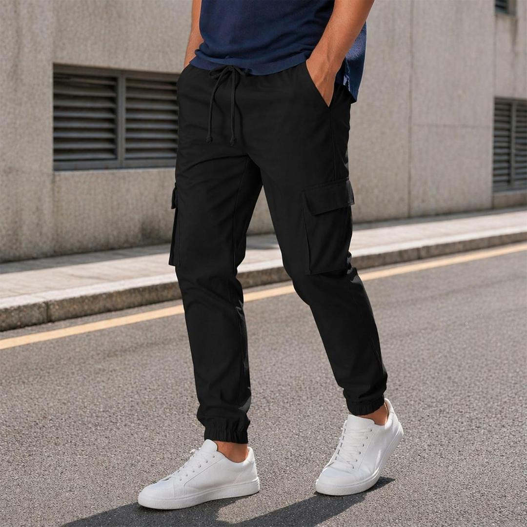 Men's Casual Pants Cotton Pants Recreation,Drawstring Sweatpants in Jogging (Black, M)