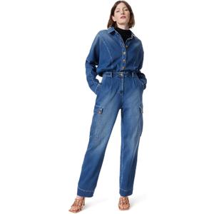 DEE OCLEPPO womens Rylee Cargo Pocket Button Front Denim Jumpsuit Standard (8, Indigo Wash)