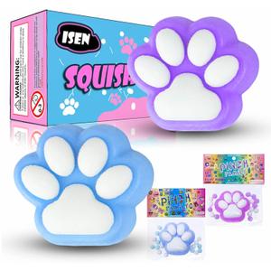 4 x 3.15in Cat Paws Squishies Toys for Stress Relief,Stick Squishy,Kawaii Mochi Squishy Sensory Toys(2Pcs-Blue+Purple)