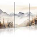 Neutral Mountain Wall Art Decor Set of 3 Forest Canvas Wall Art Poster Landscape Wall Art Artwork Modern Pictures Abstract Painting Watercolor Prints for Living Room Bedroom 12x16 Inch Wrapped Canvas