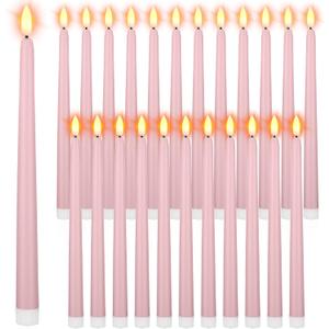 Macarrie 24 Packs Flameless Taper Candles Battery Operated Fake 11 Inch Long Candlelight LED Flameless Candlesticks Flickering Tapered for Spring Summer Wedding(Pink)