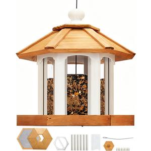 2026 Large Gazebo Bird Feeders for Outside Clearance - Bird Feeder Kit for Adults to Build- Hanging Birdfeeder for Outdoor-Rust Proof Mesh-Cedar Wood Longtime Lasting-(6 Lbs Capacity)