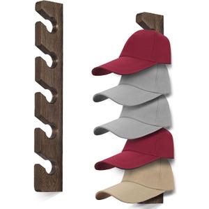 Hat Rack for Wall Baseball Cap Organizer Hanger (2 Pack) Modern Wooden Hat Holder Wall-Mounted Caps Display for Closet Door Bedroom Entryroom Laundry (Brown)