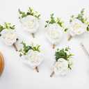 Ivory Rose Boutonniere for Men,Set of 6,Groom and Best Man Boutonnieres with Artificial Flower,for Wedding Ceremony Anniversary, Formal Dinner Party, Fall Vintage Rustic Marriage Prom