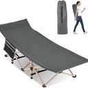 Folding Camping Cot for Sleeping, Portable Cots for Adults, Heavy Duty Cot Bed 550LBS(Max Load), Extra Wider Cots with Large Pocket for Outdoor, Office, Beach (Stripe Grey)