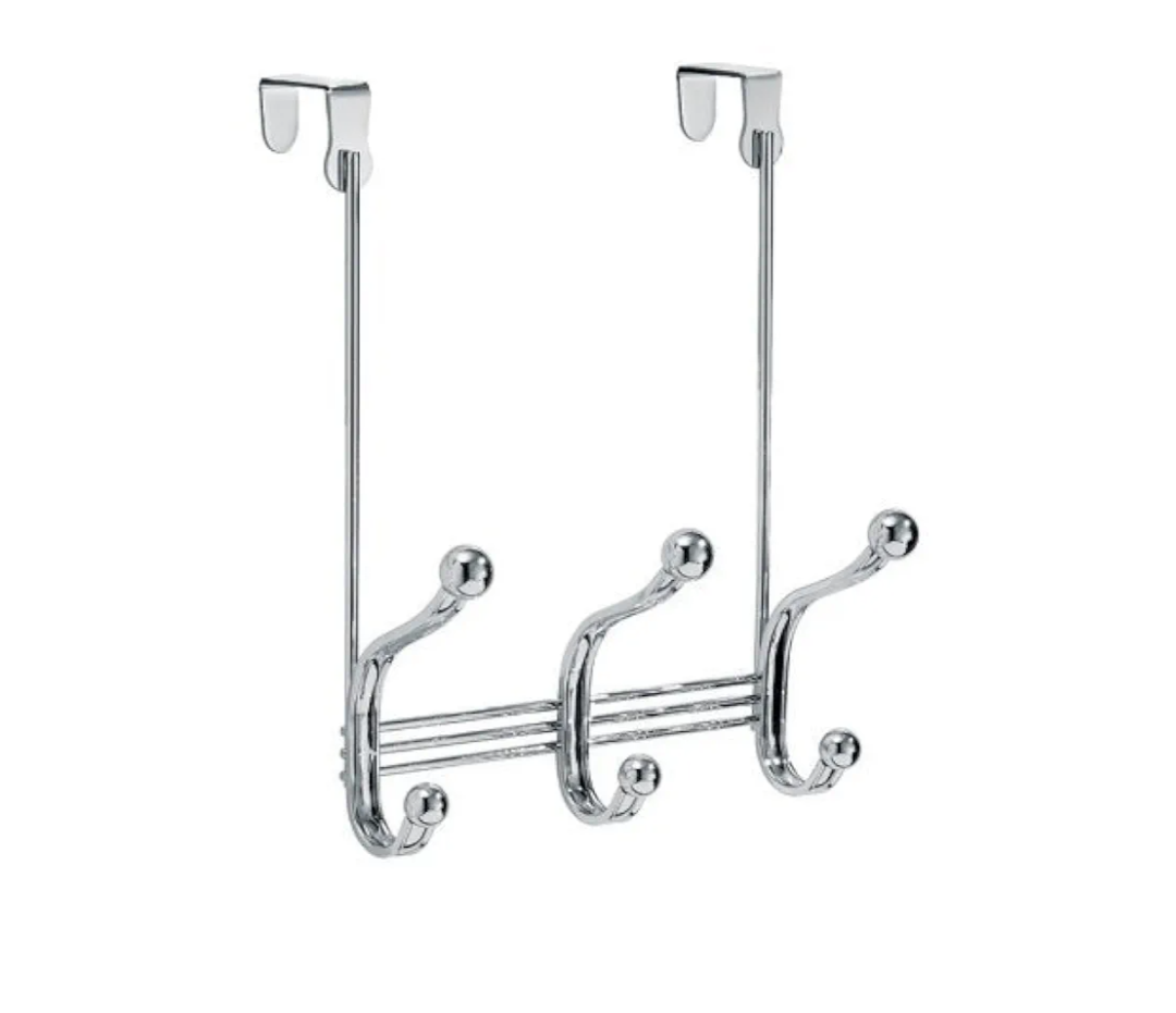 InterDesign 8-1/3 in. L Silver Steel Small and Medium York Lyra 3-Hook Over the Door Rack 1 pk