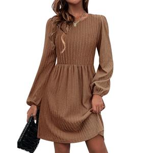 Zeagoo Womens Knit Sweater Dresses Long Sleeve Dress with Pockets Casual Tunic Dresses Winter A-Line Dresses for Women 2025 Brown Small