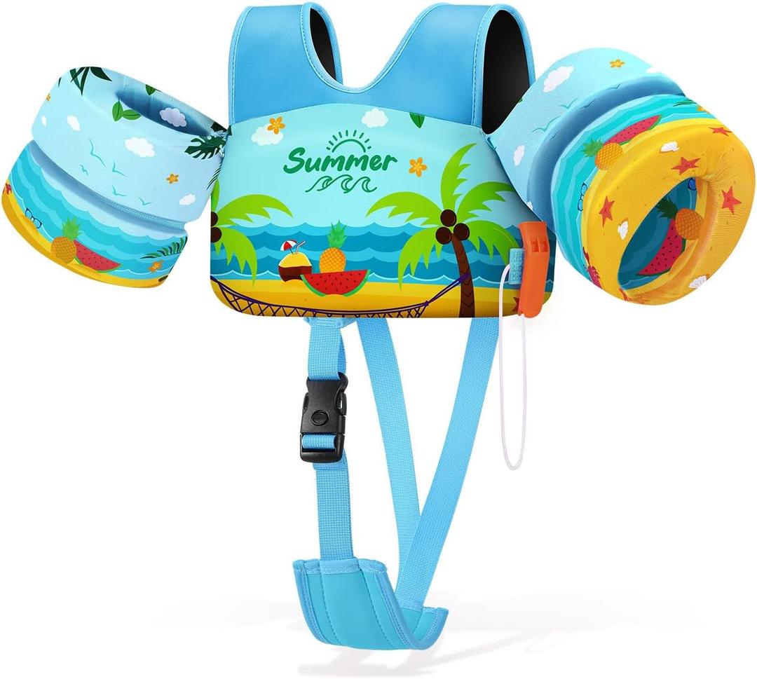 HeySplash Toddler Swim Vest, Toddler Floaties Fit 13-30/22-44 Lbs, Kids Swim Jacket with Adjustable Strap, Arm Floaties Water Wing Arm Band for Children Learn to Swim, Puddle Sea Beach Jumper Boy Girl (U-6-15kg Green Coconut Grove)