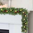 6FT Led Christmas Garland with Berry Pine Cone Pre-Lit Greenery Garland Artificial Battery Powered Lighted Christmas Garland Decoration for Christmas Tree Fireplace Indoor Decor, Battery Not Include