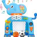 KIZZYEA Toys for 1 2 3 Years Old Boys Girls, Toddler Basketball Hoop & Soccer Goal, Montessori Toy, Interactive Musical Sports Toys with Light, Christmas Birthday Gifts for Baby Kids Age 12-18 Months (Blue)