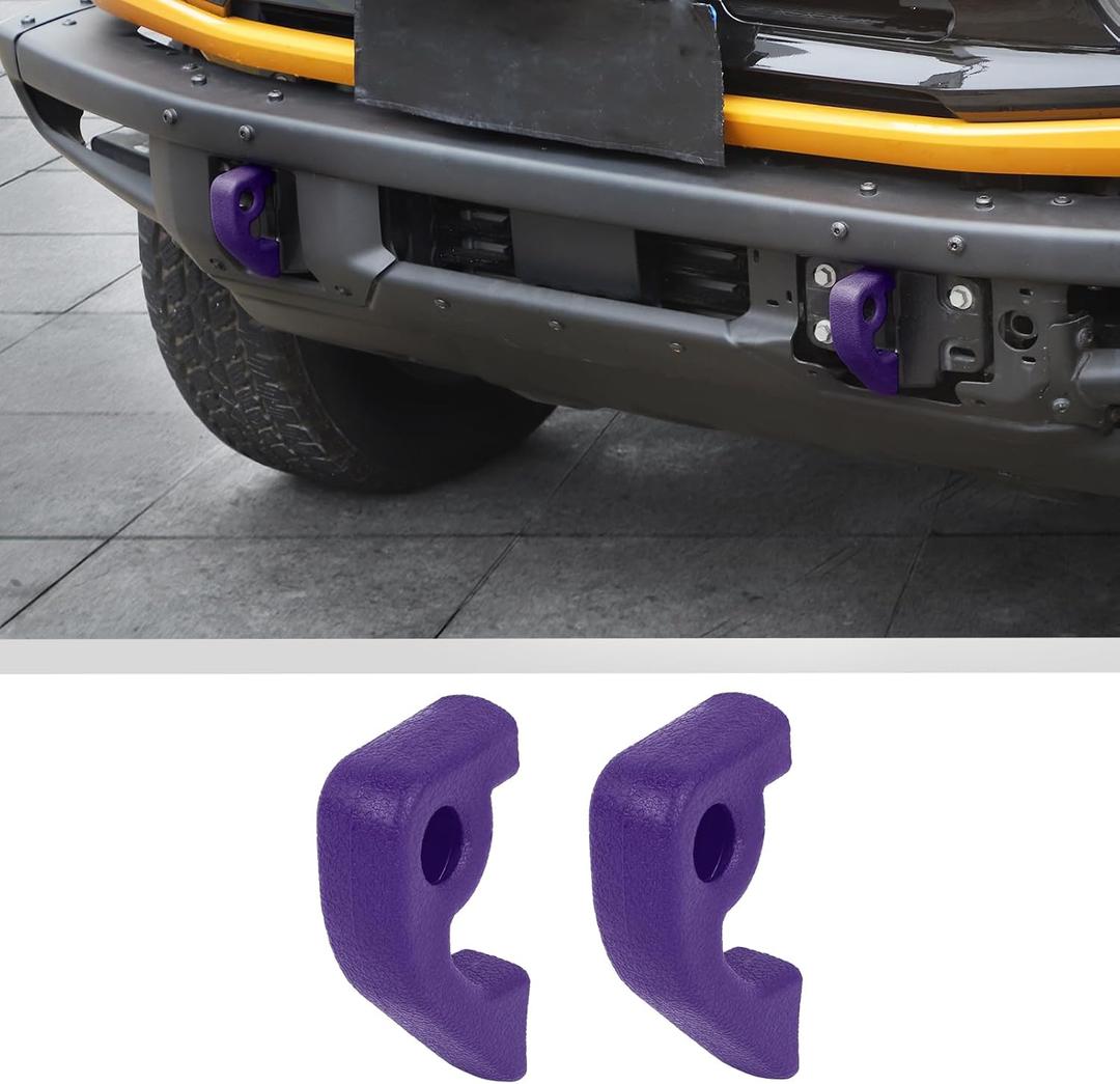 JWWY Front Bumper Tow Hook Covers Tow Trailer Hitch Receiver Cover Towing Hitch Rubber Sleeve Protector Cover Trim Fit for 2021-2025+ Ford Bronco Exterior Accessories Purple 2PCS (Fixed)