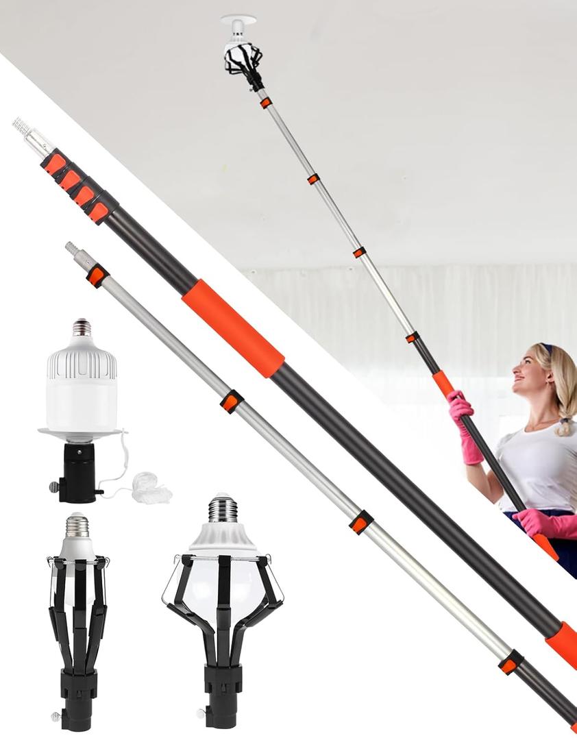 Light Bulb Changer for high Ceilings-Telescopic Light Bulb Changer with Baskets and Suction Cup, Reach to 28FT Light Bulb Extension Pole Changer,high Reach Light Bulb Changer for Household