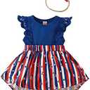 Guodeunh Newborn Baby Girl 4th of July Dress Independence Day Outfit Ruffle Lace Romper Sleeveless Top Star Stripe Skirt Set Size 3-6 Months