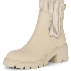 Athlefit Women's Chelsea Boots Fashion Slip on Platform Ankle Boots Lug Sole Chunky Booties (S)