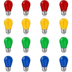 16 Pcs Christmas Colored LED String Light Bulbs Plastic Waterproof S14 Replacement Bulbs E26 Base 1 Watt LED Bulb for Indoor Outdoor String Lights Christmas Decoration (Multicolor)
