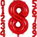 Red Number 8 Balloon 40 Inch, Big Large Foil Helium Number Balloons, Jumbo Giant Mylar Number 8 Balloons for 8 Year Old Birthday Red Party Decorations Supplies Anniversary