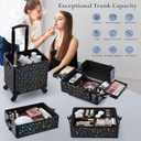 Stagiant Rolling Makeup Case Cosmetology Case on Wheels 4 in 1 Large Makeup Travel Case Nail Kits Organizer Train Case with Key Make Up Artist Salon Storage Traveling Cart Trunk Black Star