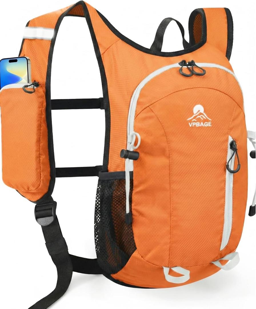 Foldable Small Hiking Backpack with 3 Strap Pockets Lightweight 300D Spill-proof Daypack for Men Women Packable Small Travel Backpack with Chest Strap & Trekking Pole Holder Durable Outdoor Bag (Orange)