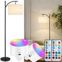 Battery Operated Cordless Lamp with Remote Control - Dimmable Modern Tall Standing Lamp with Linen Shade - 3 Color Temperatures LED Bulb Included
