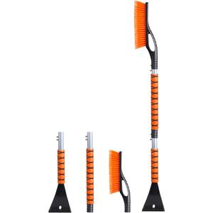 EcoNour 43" Ice Scrapers for Car Windshield | 3 Parts Detachable Telescopic Snow Brush for Car, Trucks, SUV | Long Snow Scraper with Brush | Car Winter Accessories (Orange)
