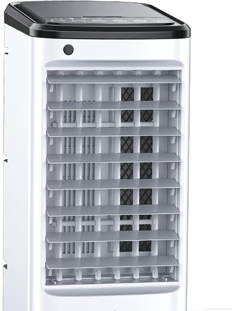 Windowless Air Conditioner with 6 Ice Packs, 3 Modes & 3 Speeds Swamp Cooler Air Conditioner, 12H Timer, 4L Tank for 24H Cooling, Remote, Dual Tank Portable Air Conditioners No Windows Needed, 22 inches
