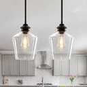 2 Pack Glass Pendant Lights Kitchen Island, 8 Inch Modern Black Kitchen Pendant Lighting Over Island, Adjustable Hanging Island Lights for Kitchen, Dining Room, Sink, 8.27'' H X 7.68'' W X 7.68'' D