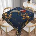 52x52inches Japanese Square Tablecloth Cherry Blossom Bird Mountain Asian Chinese Style Table Cloth Dark Blue Waterproof Fabric Table Cover for Kitchen Dining Room Indoor Outdoor Home Decor